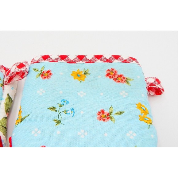 The Pioneer Woman Sweet Rose Mini Oven Mitt Pair Red Check Gingham Blue Floral - Picture 5 of 10